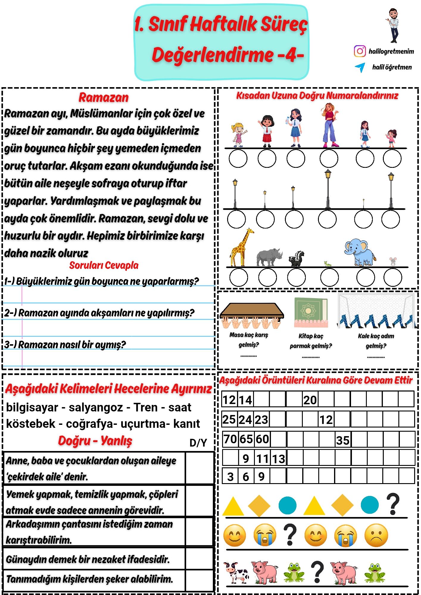 1.Sınıf 4.Haftalık Süreç Değerlendirme - Gönderi görseli